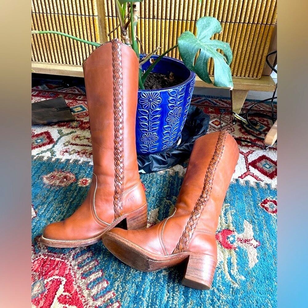 Frye Vintage braided 8546 Sabrina Knee High Tan Brown Boots size 5.5 - Picture 5 of 8